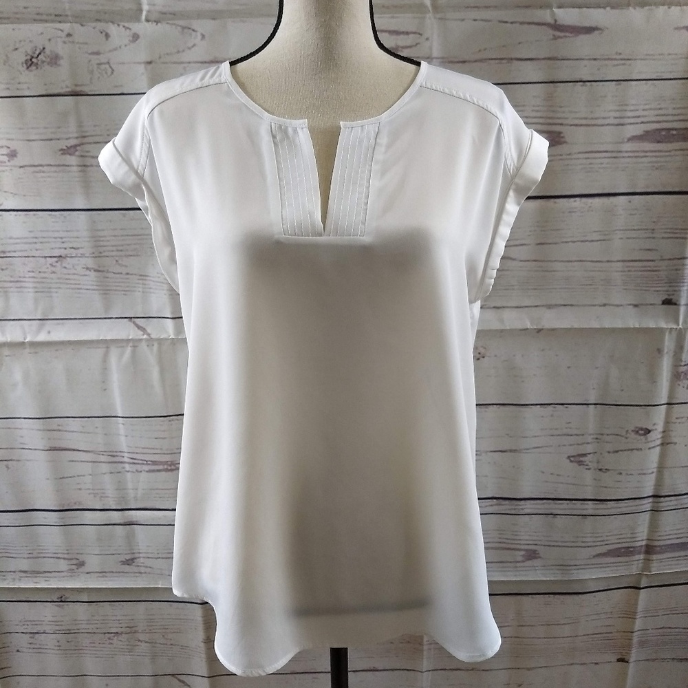 7th Avenue NY & Co White Sheer Sleeveless Top